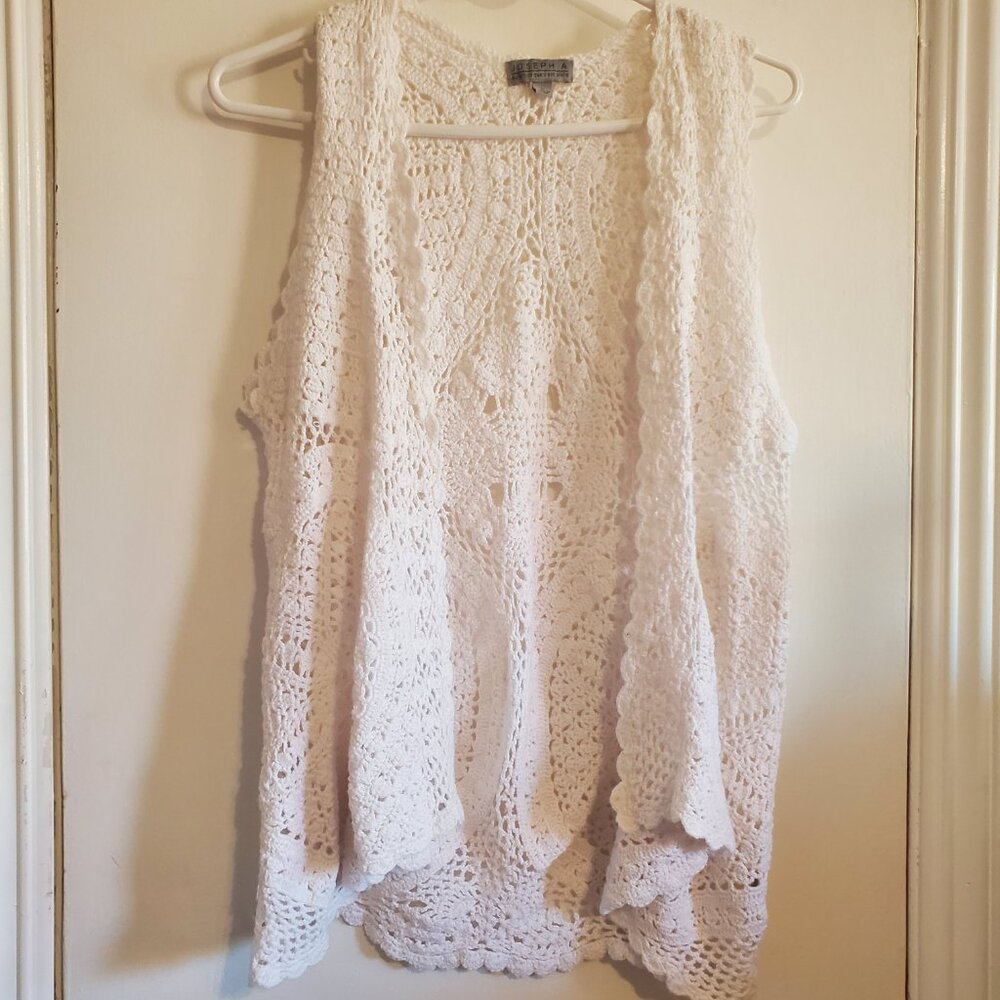 Joseph A Crochet Doily Layering Vest Cardigan Size S Boho Fairy Cottage Prairie - Picture 5 of 15